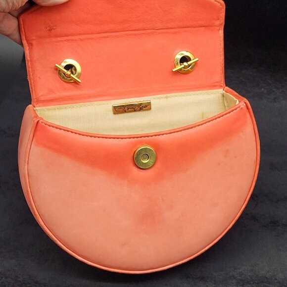 Pink Salmon Leather Bag Gold Mesh Strap Small Hard Case Sondra Robert Vintage - Picture 7 of 15
